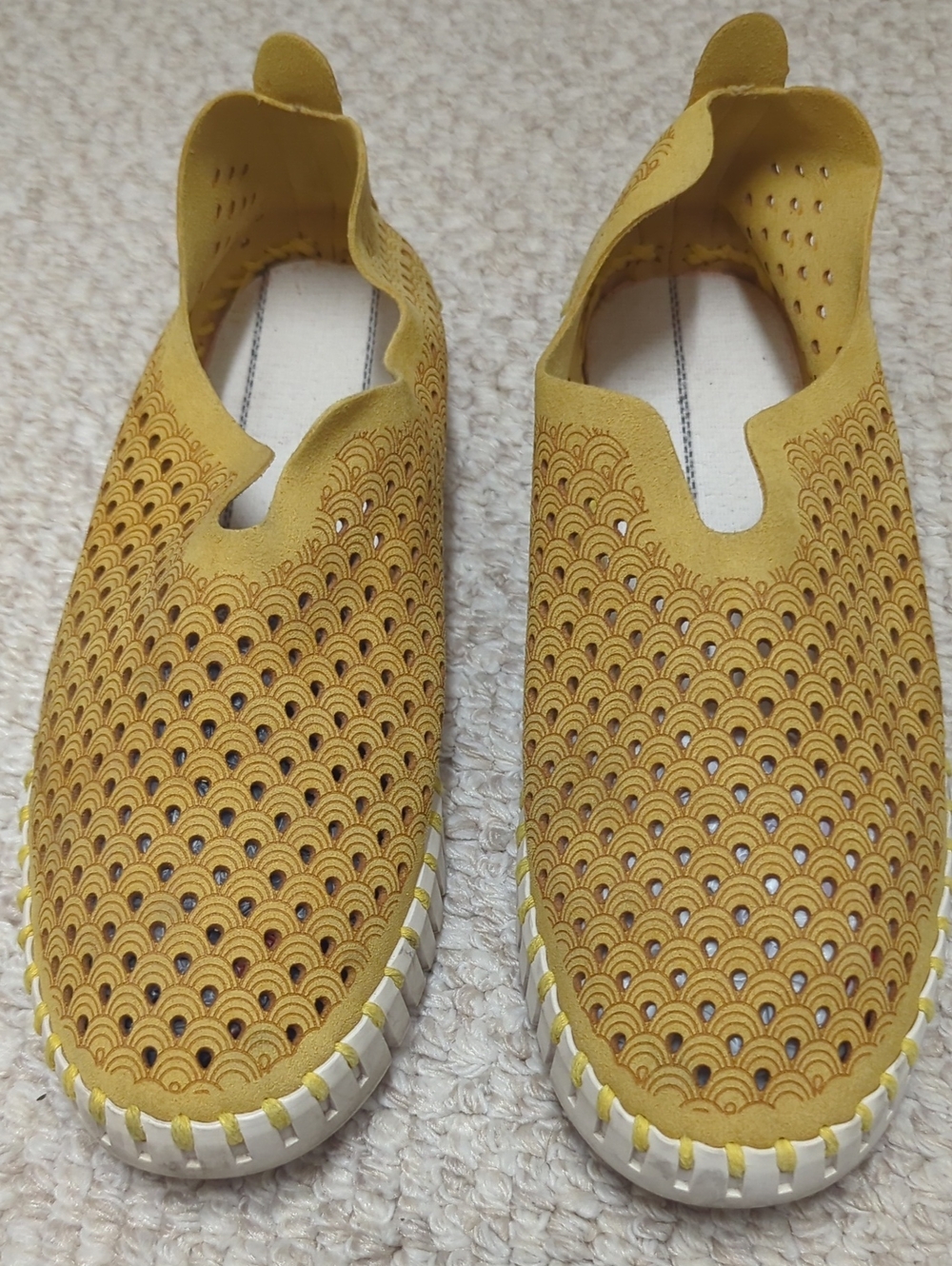 Ilse Jacobsen Women's Mustard Yellow Perforated Slip-On Flats